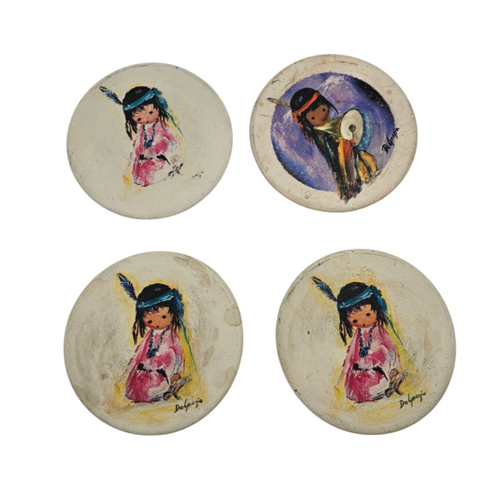 Ted DeGrazia sandstone drink coaster set featuring southwestern children art